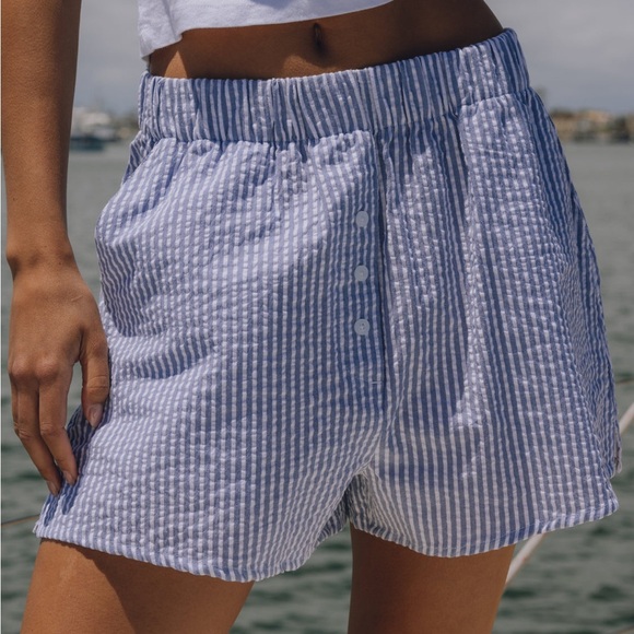 Daily Drills Blue/White Seersucker Resort Shorts M/L - Picture 1 of 3